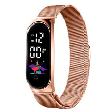 Women Water-proof Watch Bracelet Watch Milanese Stainless Steel LED Electronic Watch Magnetic Buckle Ladies Sport Watch