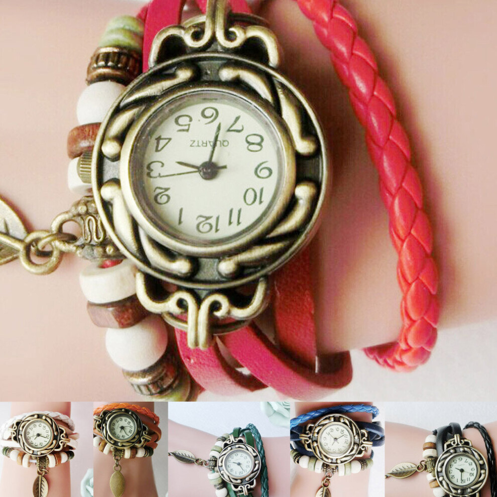 Women Children Retro Leather Bracelet Watch Winding Leaf Pendant Ladies Watches Creative Mesh Belt Female Fash Lady Watches-image-OPC-PBTB6VR-NEW