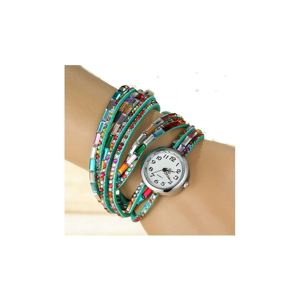 Strip Bracelet Watch women Rainbow Rhinestone PU Strap leather Wrap casual dress wristwatch reloj A241-image-OPC-PBTB9M8-NEW