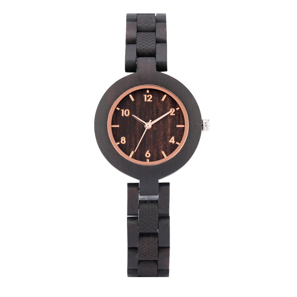 Ebony Wood Lady Bracelet Watch Quartz Movement Rose Analog Display Slim Full Wooden Bangle Female Watches-image-OPC-PBTB9GN-NEW