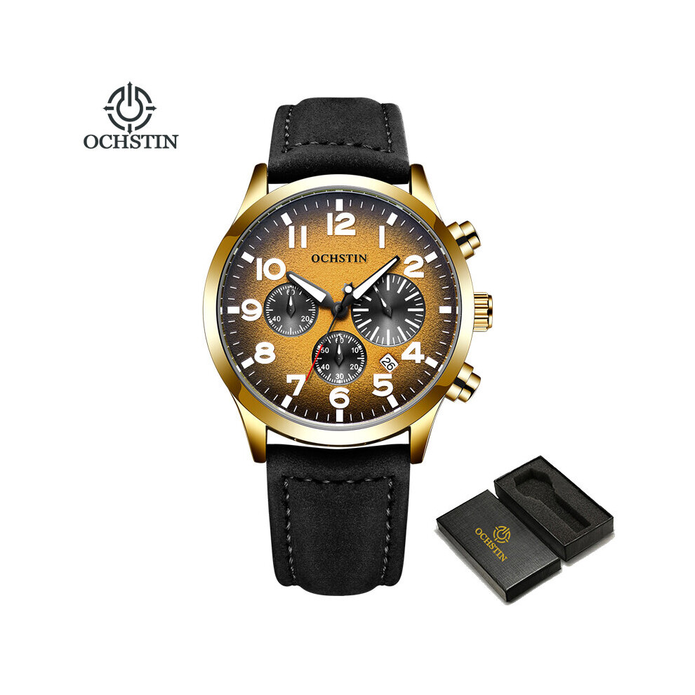 Chronograph Watch Quartz Analog Clock Men Leather Strap Sport Wristwatch Stop Watch Auto Date 42mm-image-OPC-PBTBBBC-NEW