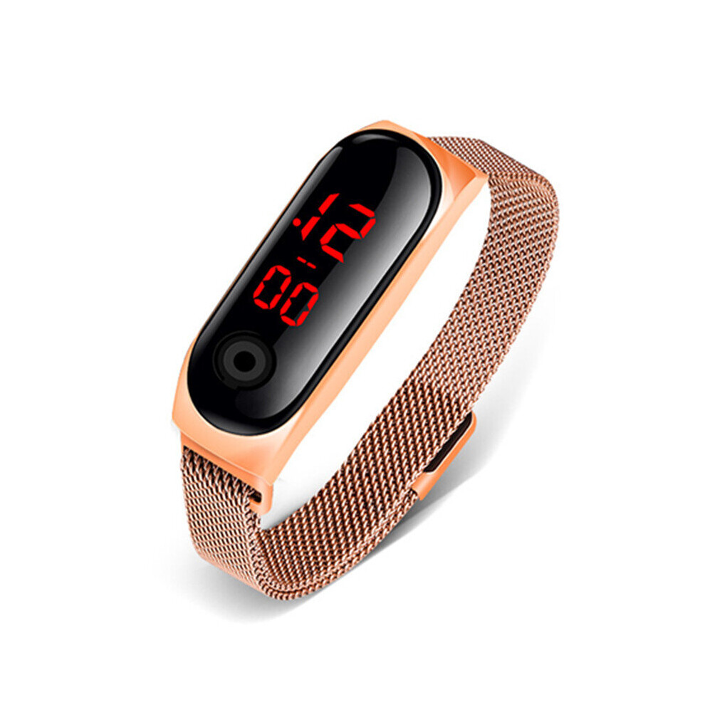 Digital Watch Men's Women's Sports LED Curved Surface Big Touch Screen Stainless Steel Strap Electronic Watch