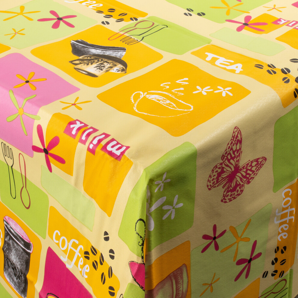 (Tea & Coffee) Large Wipeable Clean PVC Vinyl Tablecloth Cover