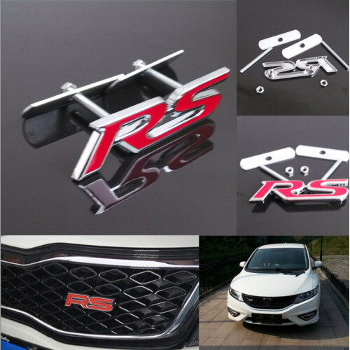 Car Red RS 3D Metal Alloy Racing Front Hood Grill Badge Emblem Decals