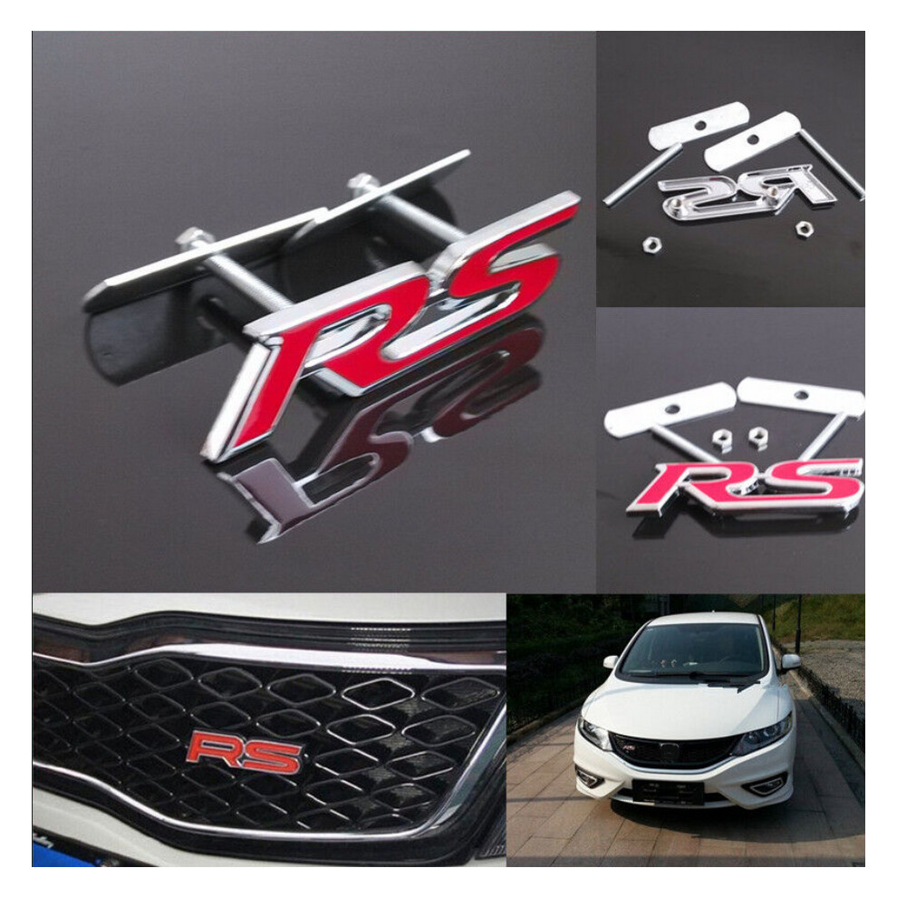 Car Red RS 3D Metal Alloy Racing Front Hood Grill Badge Emblem Decals