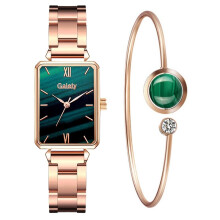 2pcs Set Women Watches Magnetic Green Stone Female Clock Quartz Wristwatch Square Watch Relogio Feminino