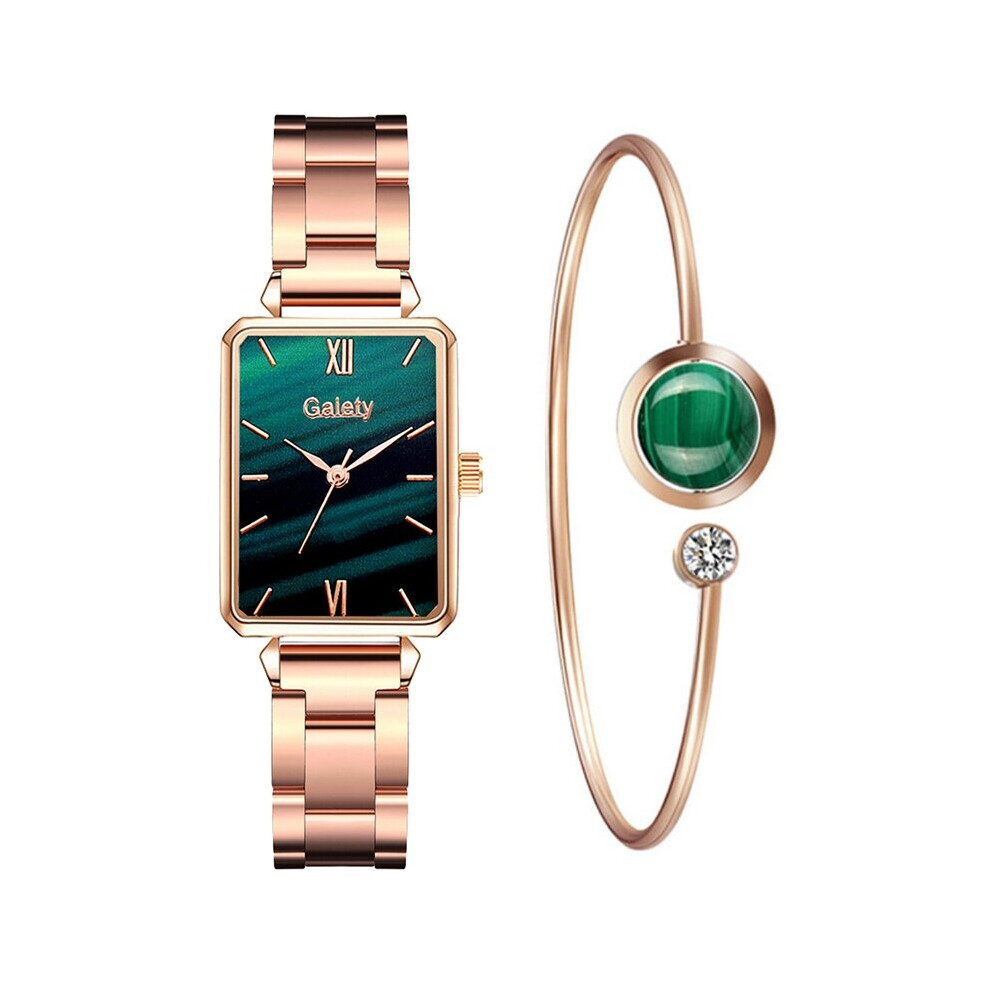 2Pcs Set Women Watches Magnetic Green Stone Female Clock Quartz Wristwatch Square Watch Relogio Feminino Multicoloured