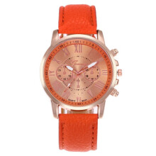 Women Orange Leather Watches Unisex Quartz Wrist Watch for Women Bussiness Casual Watch