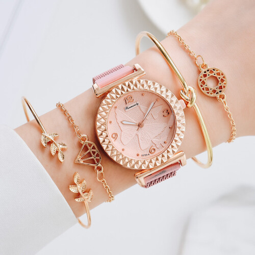 Rose gold watch 2024 and bracelet set