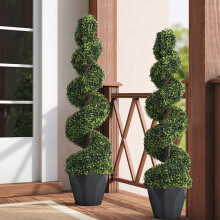 (4ft/120cm) 2X Large Artificial Spiral Boxwood Buxus Tower Plant Twist Topiary Potted Tree