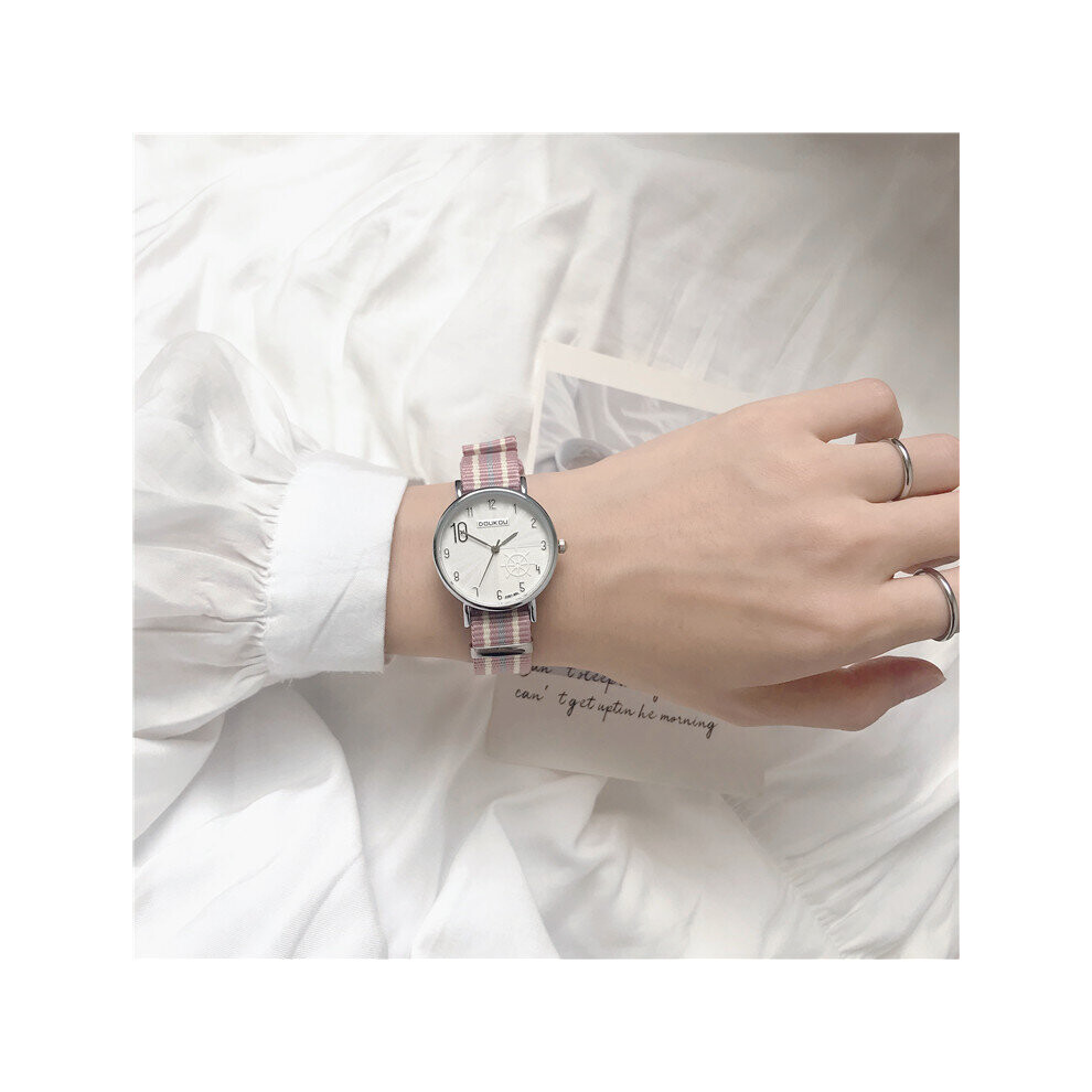 Stripe Women Watches Number Gear Dial Ladies Quartz Wristwatches Casual Pink Nylon Strap Woman Watch Hours-image-OPC-PBTBJPP-NEW