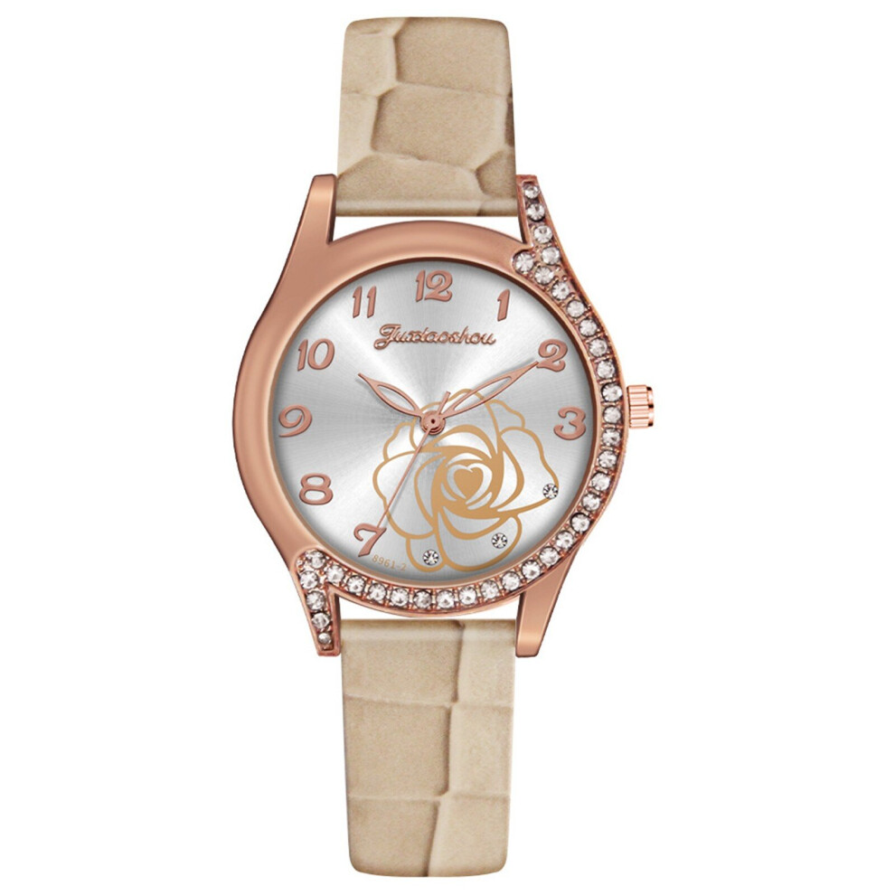 Ladies Quartz Wrist Watches Skin Leather Band Quartz Watch Rose Dial Watch for Women Diamond Watch Relojes-image-OPC-PBTBJQJ-NEW