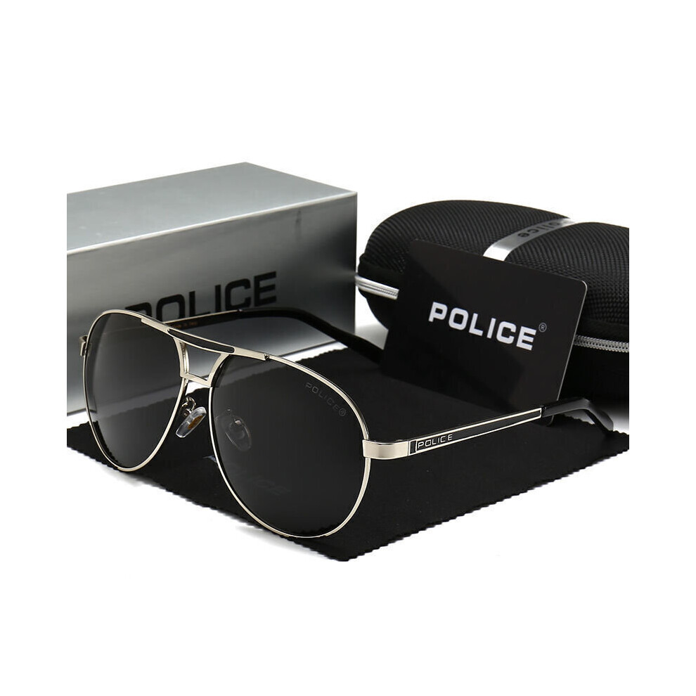 ( Silver) Men's HD Polarized PL Sunglasses With Box Classic Driving Police Glasses