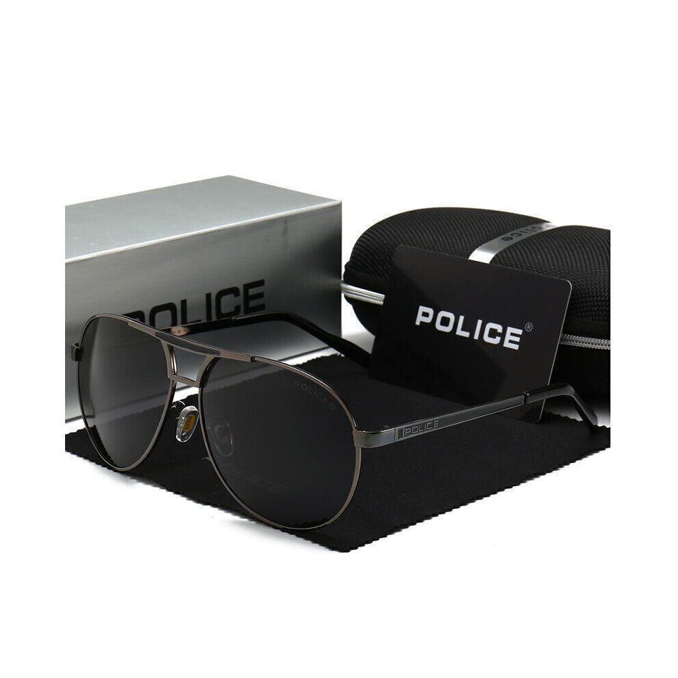 ( Gun) Men's HD Polarized PL Sunglasses With Box Classic Driving Police Glasses