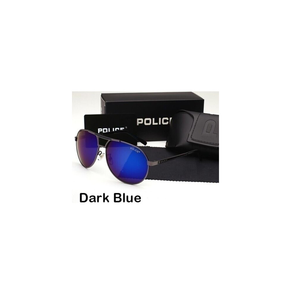 ( Dark blue) Men's HD Polarized PL Sunglasses With Box Classic Driving Police Glasses