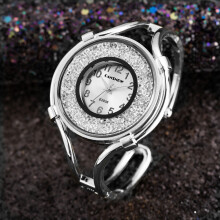 Stainless Steel & Silver Band Quartz Watch Ladys Women Watch Girl Gift Cuff Bangle