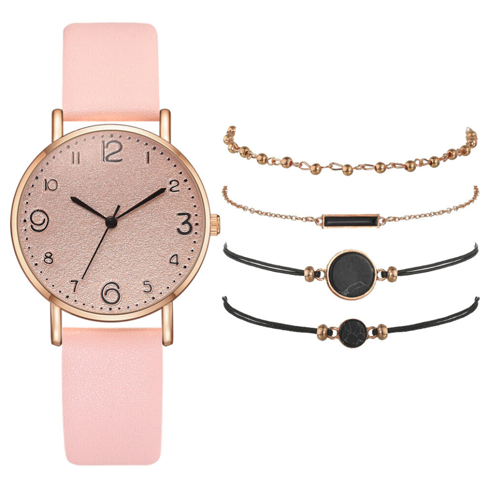 5pcs Women's Watch Set Casual Leather Quartz WristWatch Bracelet Women's Sports Gift-image-OPC-PBTBMSC-NEW
