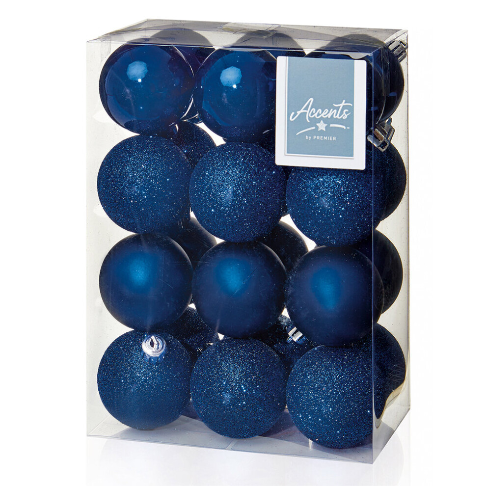 Premier 60Mm Midnight Christmas Baubles | 24 Assorted | Shatterproof Tree Decorations Blue