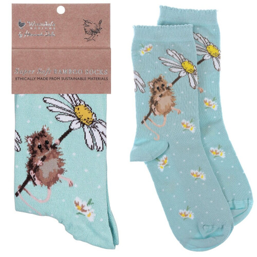 Wrendale Wrendale Designs Super Soft Bamboo Socks | Oops A Daisy Mouse | One Size