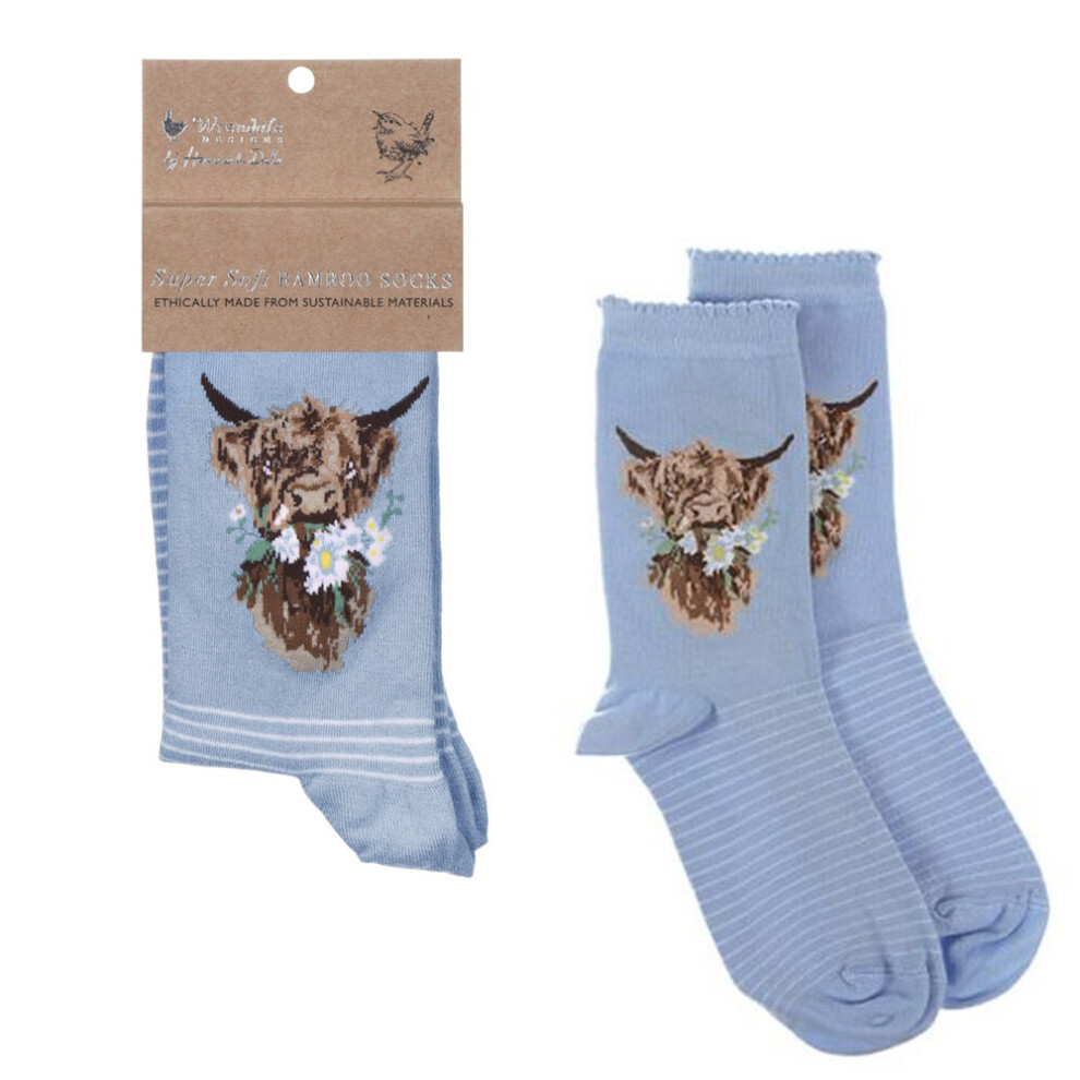 Wrendale Designs Super Soft Bamboo Socks | Daisy Coo Highland Cow| One Size