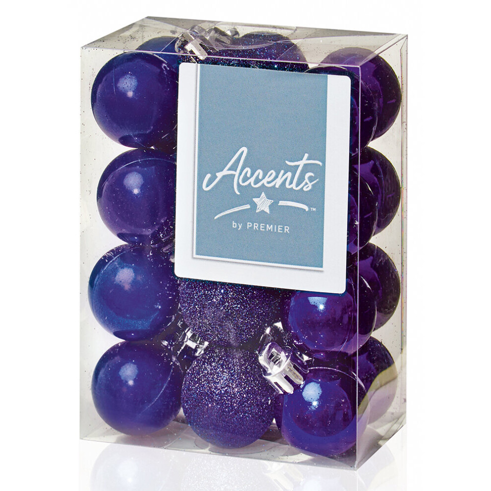 30mm Purple Christmas Baubles | 24 Assorted | Shatterproof Tree Decorations