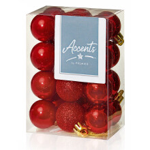 30mm Red Christmas Baubles | 24 Assorted | Shatterproof Tree Decorations