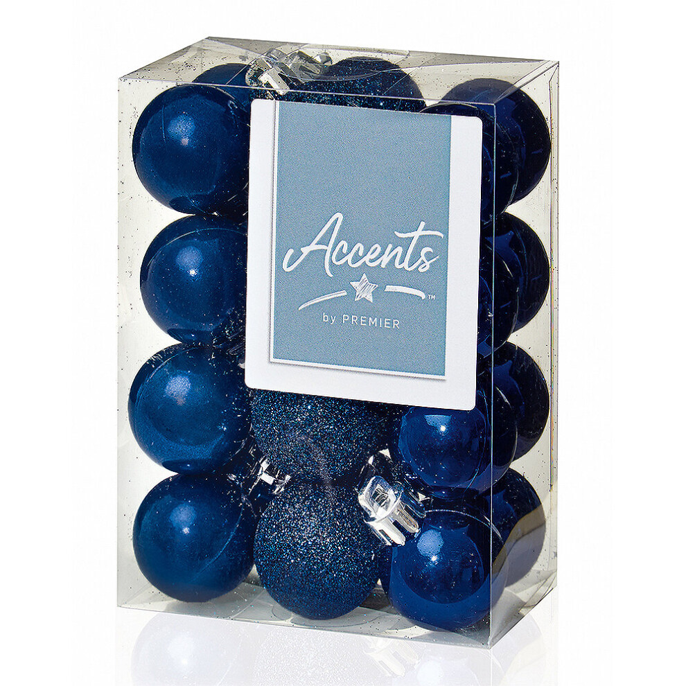 Premier-Decorations 30Mm Midnight Christmas Baubles | 24 Assorted | Shatterproof Tree Decorations Blue