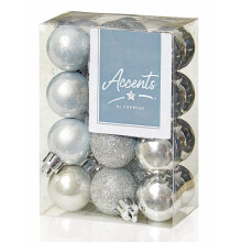 30mm Silver Christmas Baubles | 24 Assorted | Shatterproof Tree Decorations