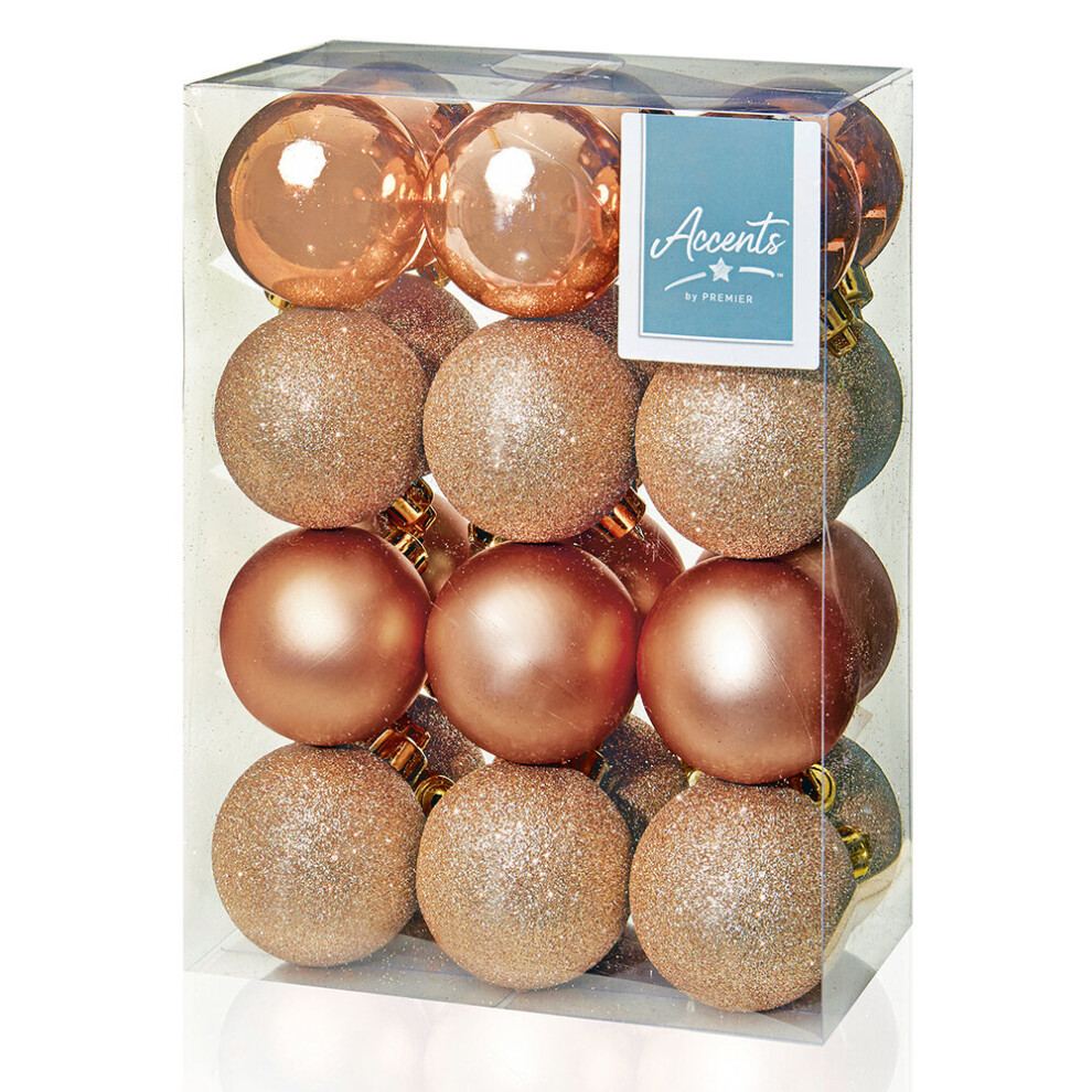 60mm Rose Gold Christmas Baubles | 24 Assorted | Shatterproof Tree Decorations