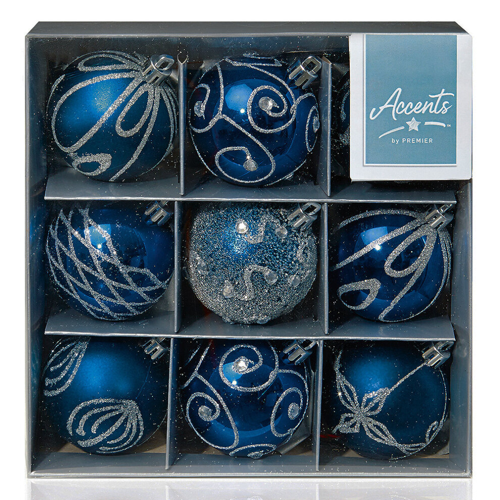 Premier 60Mm Midnight Christmas Baubles | Assorted | Shatterproof Tree Decorations Blue Size 9