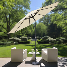 (Cream) 2.7M Garden Patio Umbrella Canopy Tilt Crank Round Parasol Sun Shade with Base