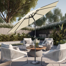 (Cream) 3M Round Parasol Patio Umbrella Outdoor Garden Sun Shade Crank Tilt with Base