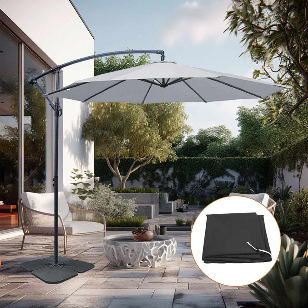 Green Bay (Grey) 3M Banana Cantilever Parasol Garden Patio Umbrella With Base Weights Cover