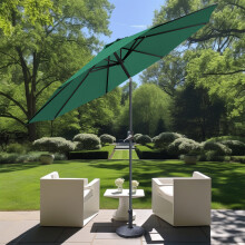(Green) 2.7M Garden Patio Umbrella Canopy Tilt Crank Round Parasol Sun Shade with Base