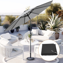 (Grey) 3M Garden Parasol Umbrella Patio Sun Shade Crank Tilt Canopy with Base Cover