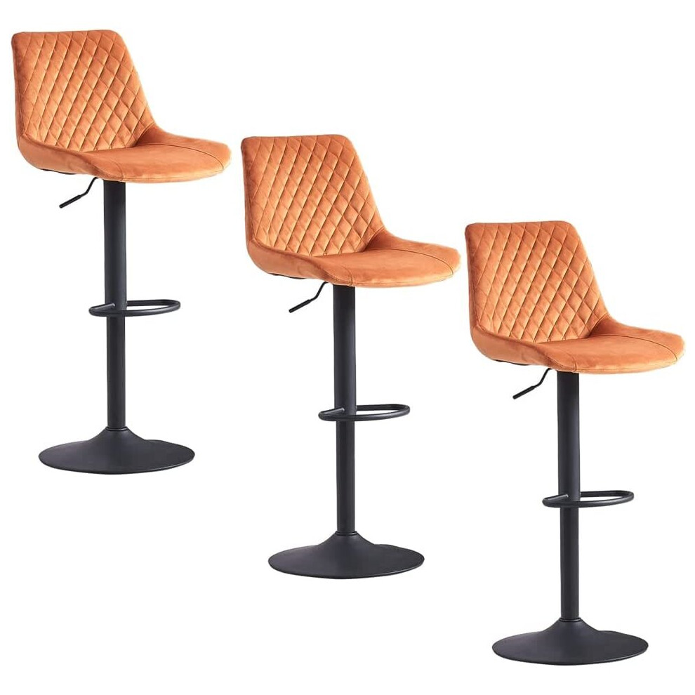 (3, ORANGE) 1X2X Bar Stools PU/ Velvet Breakfast Stool Chairs