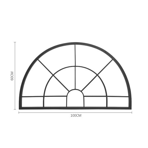 Living And Home Black Window Pane Half Circle Wall Mirror 2