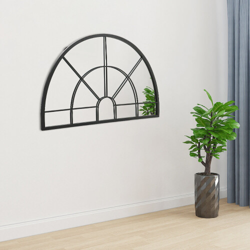 Living And Home Black Window Pane Half Circle Wall Mirror 1