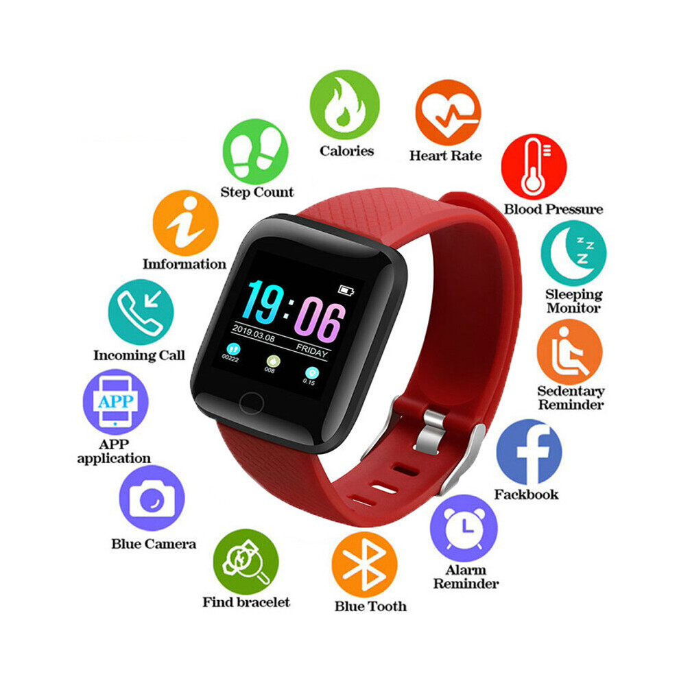 Smart Watch Women Blood Pressure Waterproof Smartwatch Women Heart Rate Monitor Fitness Tracker Sports Watches For Android Ios Red 885653489811