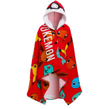 (One Size) Pokemon Hooded Towel Kids Pikachu Poncho Beachtowel Bath Towel Swimming Wrap