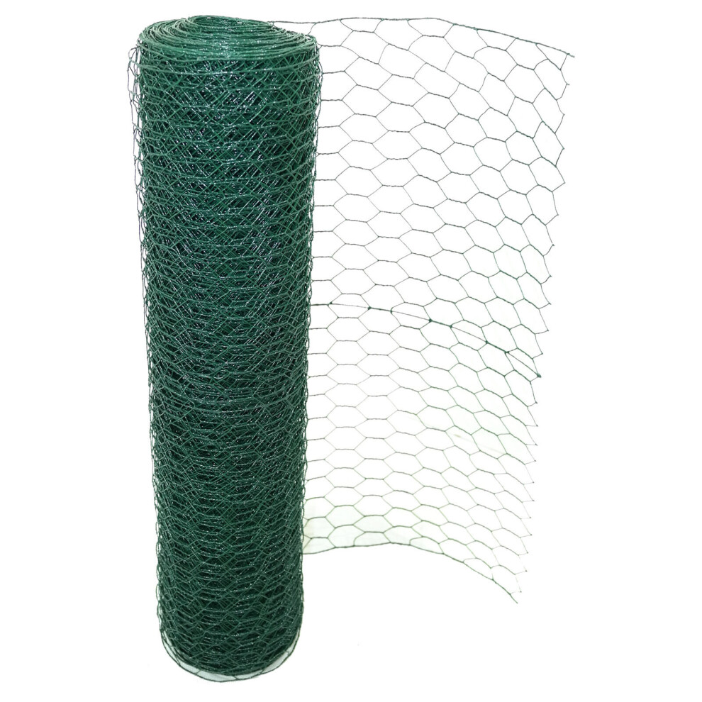 (0.6Mx25M) Chicken Wire Mesh Rabbit Animal Fence PVC Coated Steel Galvanized Wire Mesh Fencing Netting Roll Garden Netting Fencing