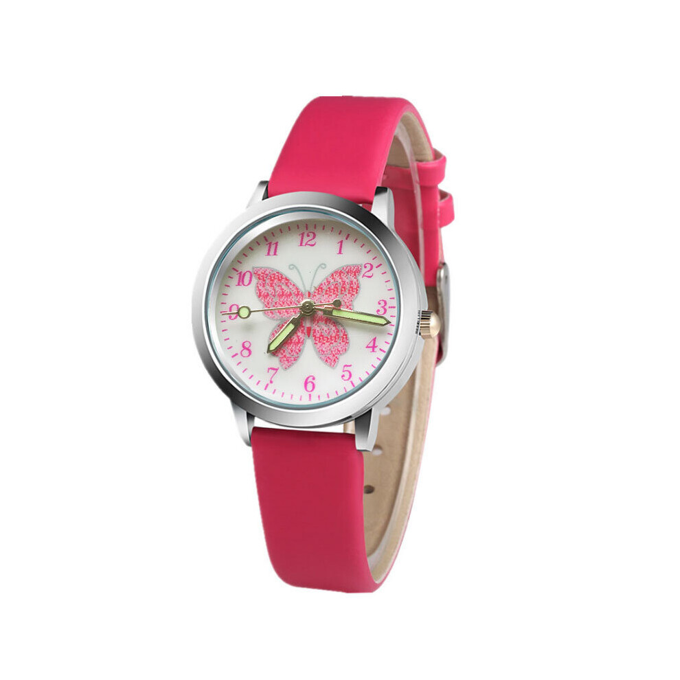 Pink Butterfly Cartoon Child Watch Little Girl Birthday Gift Clock Boy Sports Quartz Clock Leather Watch relojes-image-OPC-PBTC5MD-NEW