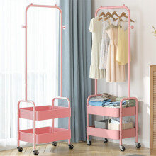 (Pink ) Metal Clothes Rack Stand with Shoe Storage Freestanding Hall Tree on Wheels