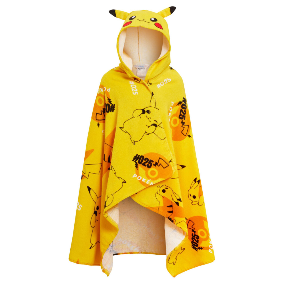 (One Size) Pikachu 3D Ears Hooded Towel Kids Pokemon Poncho Beach Bath Towel Swimming Wrap