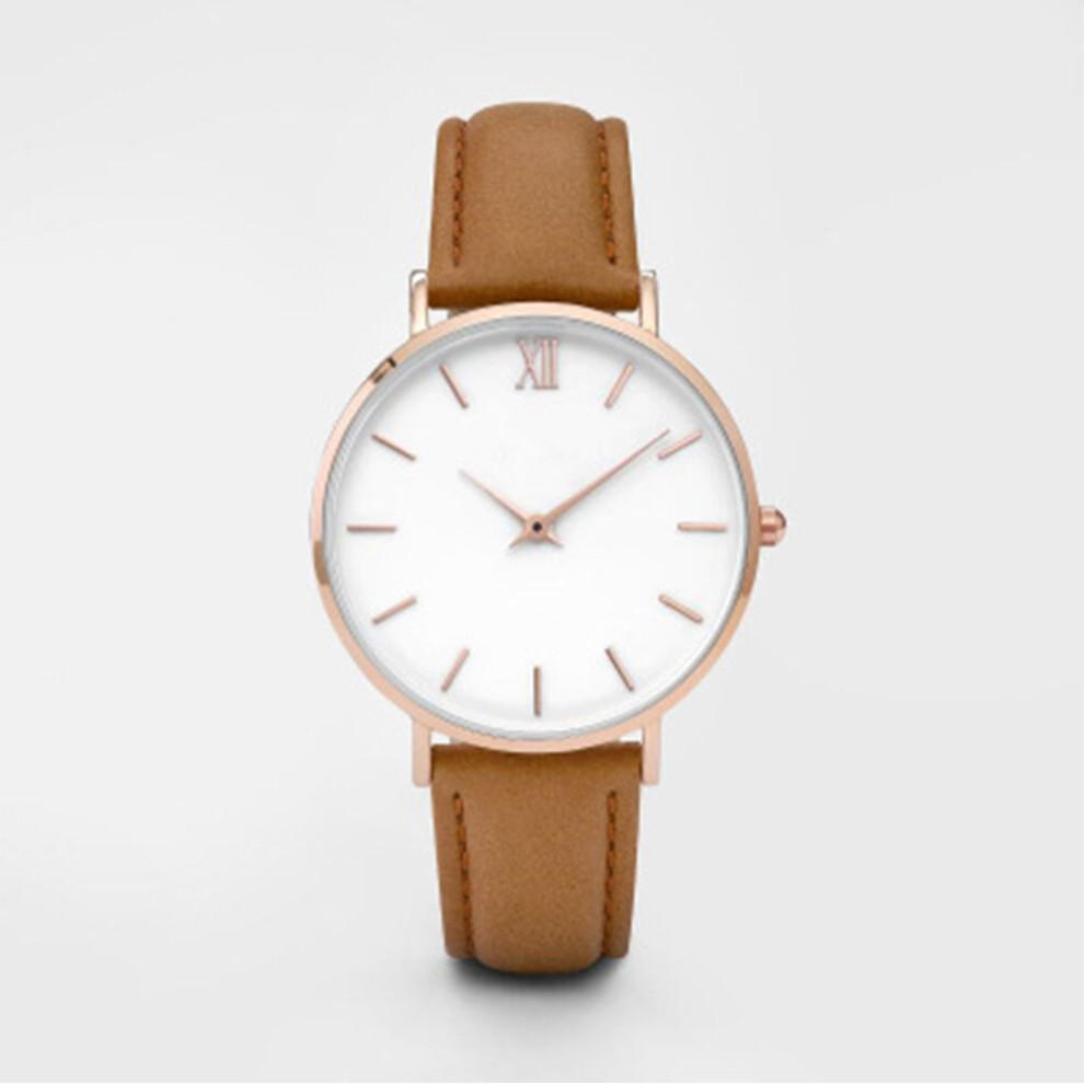 2Pcs Women Watches Leather Quartz Wristwatch Watches Casual Ladies Watch Female Clock Wrist Watch Mom Gift Brown
