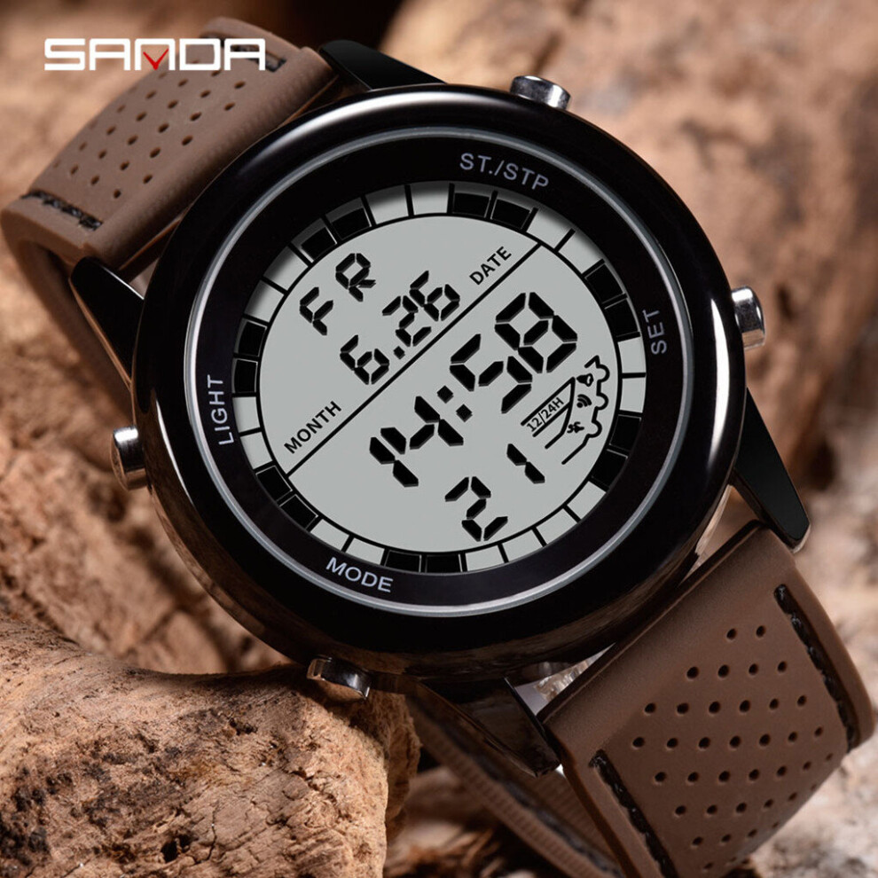 Smart Watch Oval Men Electronic Wrist Watches Waterproof Dual Display Analog Digital Led Brown 885653502527