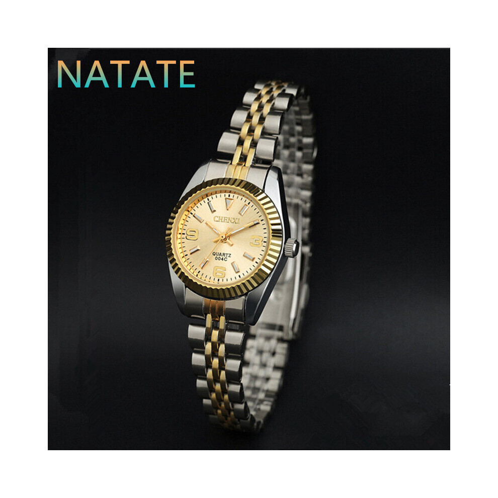 Pengnatate Women's Intermetallic Stainless Steel Quartz Waterproof Watch - Elegant Business Timepiece Gold