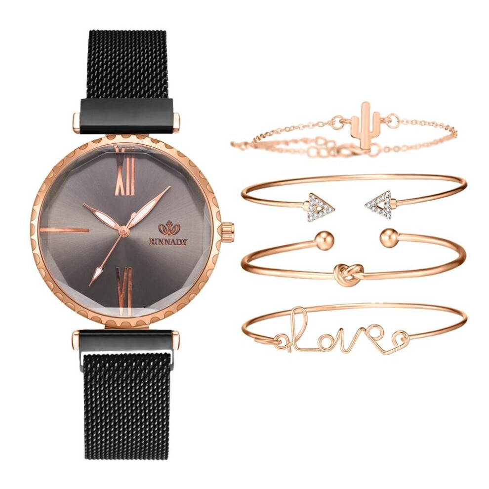 5pcs/set Women Watches Roman Numerals Magnet Buckle Ladies Wrist Watch Dress Watch And Bracelet Set Womens Reloj-image-OPC-PBTCGPG-NEW