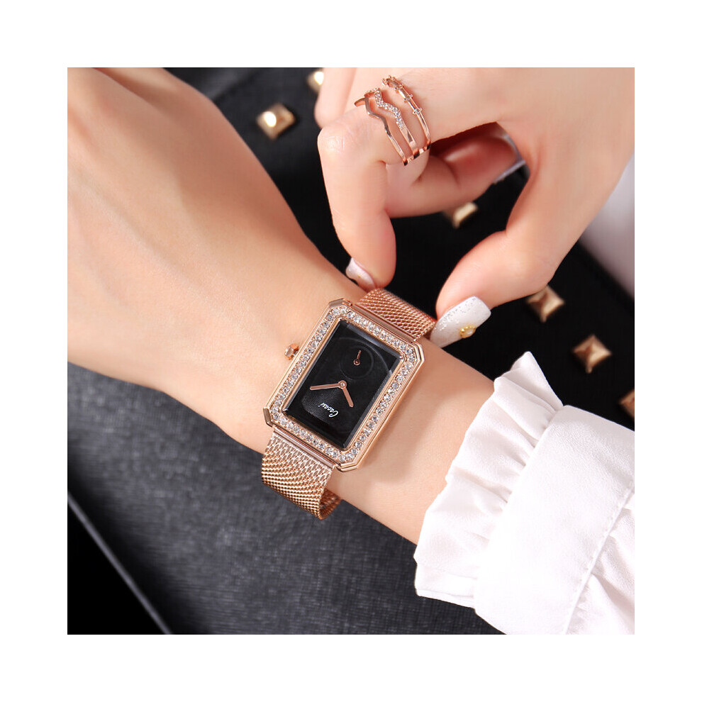 High A+ Stainless Steel Mesh Watches Women Japan Quartz Movement Waterproof Watch Ladies Rose Rectangle A191-image-OPC-PBTCJDR-NEW