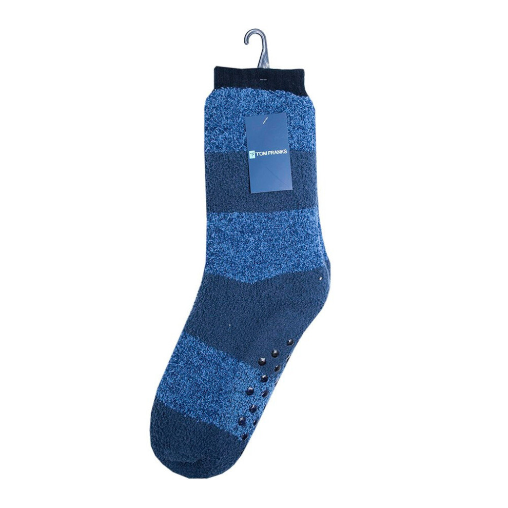 Blue Marl Striped Sherpa Lined Slipper Socks